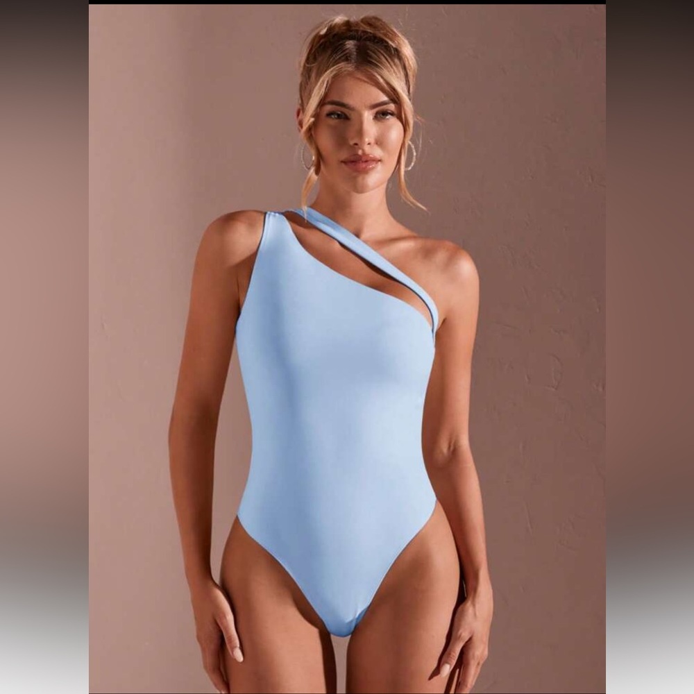 NWT SHEIN BAE Solid Color Simple Daily Asymmetrical Neck Bodysuit Women Bodysuit